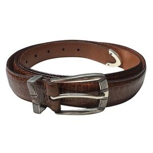 Irvine Park Mens Belt XL Imported Italian Leather Embossed Buckle Silver Tone